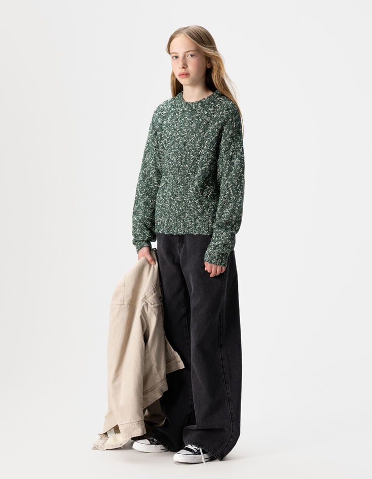 Girls’ green decorative mouliné knit sweater-10