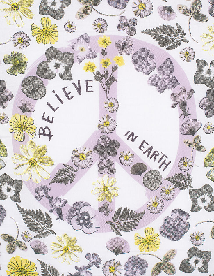 Girls’ ecru flower print square scarf-3 Girls’ ecru flower print square scarf-3