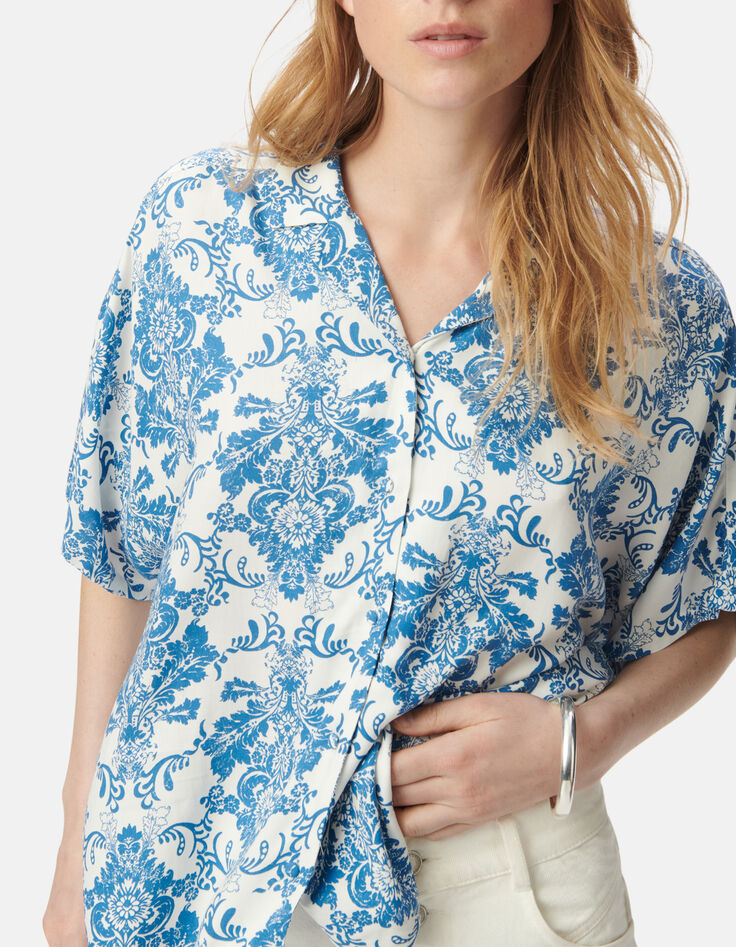 Chemise LENZING&trade; ECOVERO&trade; imprim&eacute; fa&iuml;ence bleu Femme-5