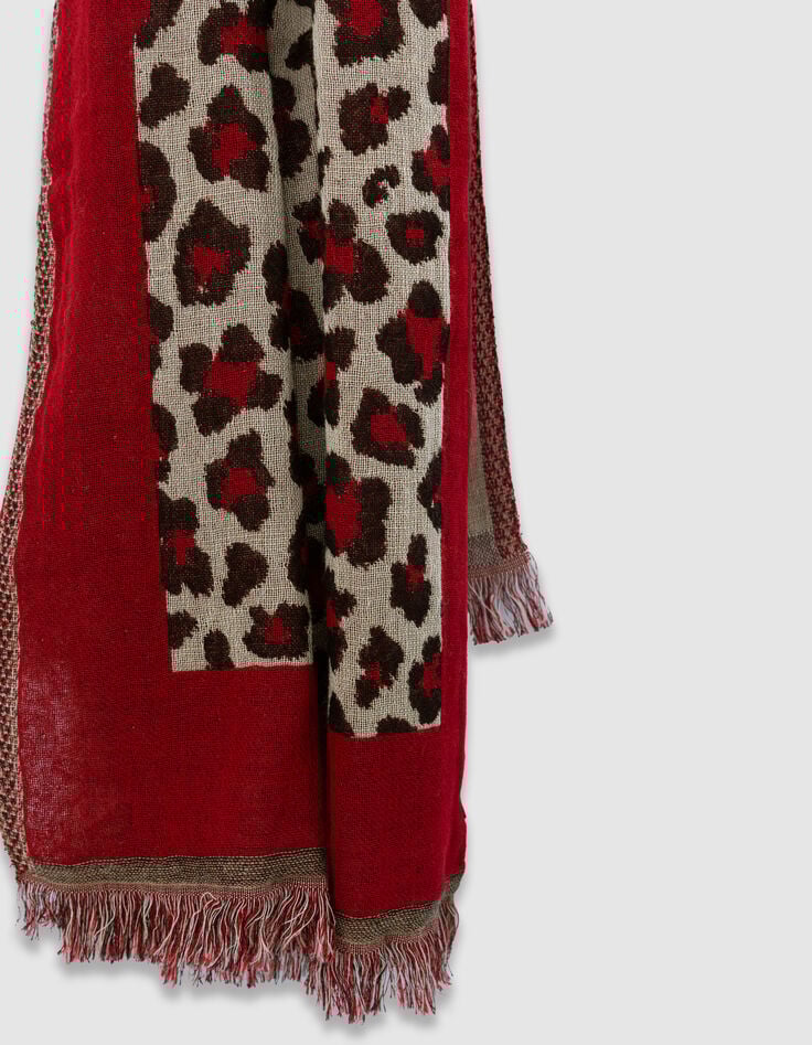 Rode sjaal jacquard luipaardmotief Dames-2 Rode sjaal jacquard luipaardmotief Dames-2