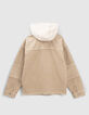 Beige jeansjacke mit abnehmbarer Kapuze-2