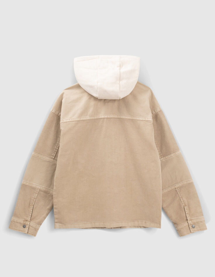 Beige jeansjacke mit abnehmbarer Kapuze-2