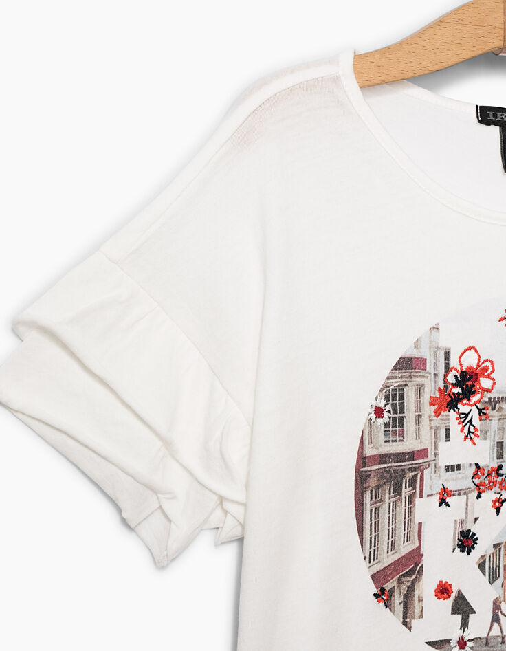 Cremeweißes Cropped Mädchen-T-Shirt mit Stickerei-5