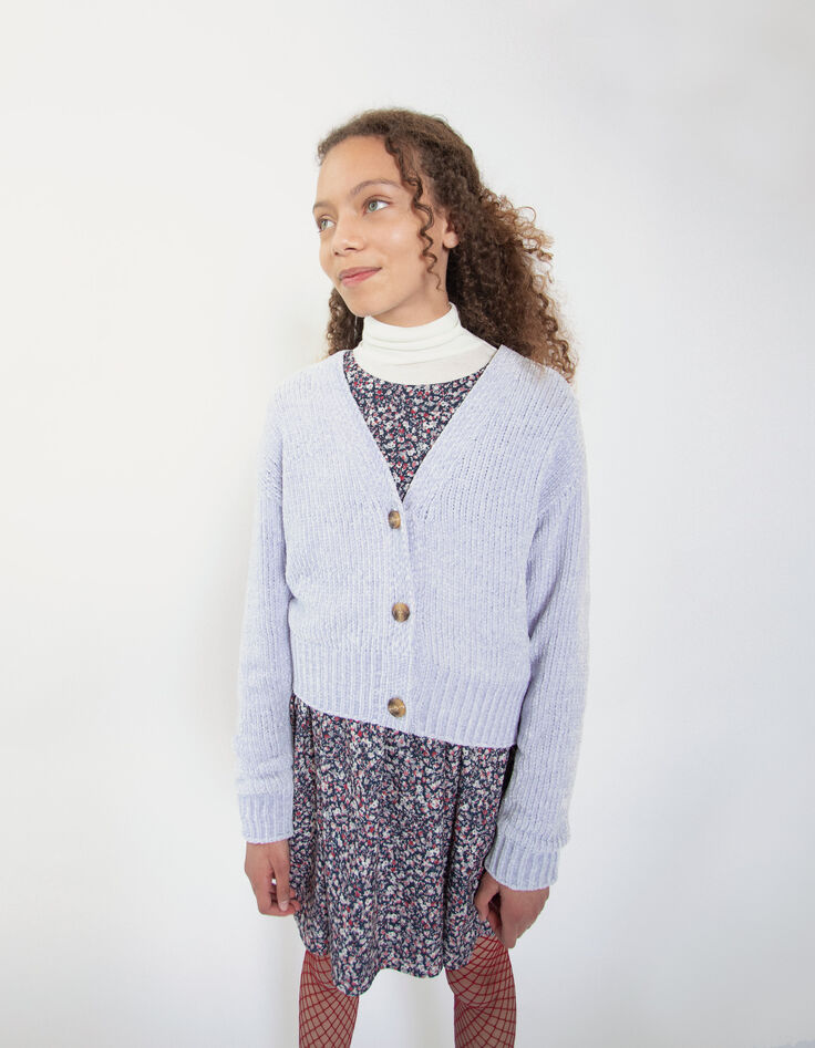 Lila vest chenilletricot meisjes -2