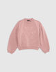 Pink sweatshirt with tone-on-tone embroidery for girls-1