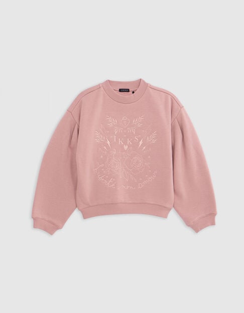 Pink sweatshirt with tone-on-tone embroidery for girls - IKKS