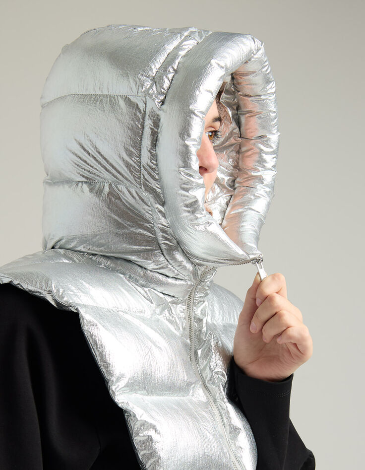 Capuche doudoune argent nylon Femme-4 Capuche doudoune argent nylon Femme-4