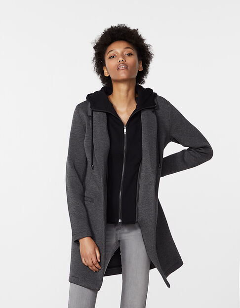 Women’s neoprene mid-length coat with removable hood