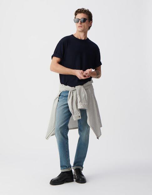 T-shirt marine tricot 100% laine Homme - IKKS