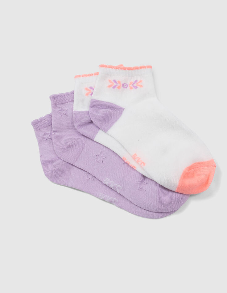 Kurze Mädchensocken in Lila und Weiß-3