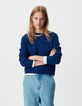 Blauer Damen-Kurzstrickpulli aus 100 % Wolle Punkte-4