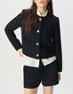 Marineblaue kurze Damenjacke Tweed-Effekt Paillettenstick-2