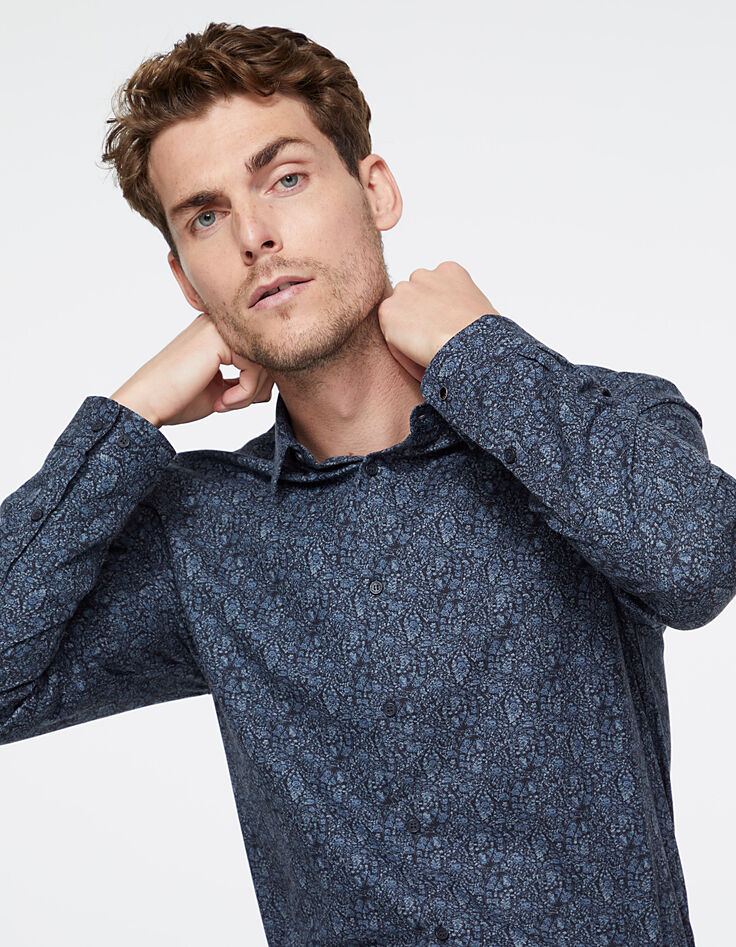 Camisa slim azul marino tela Liberty floral Hombre-1