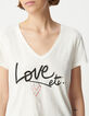 Tee-shirt col V blanc coton bio message Femme-4