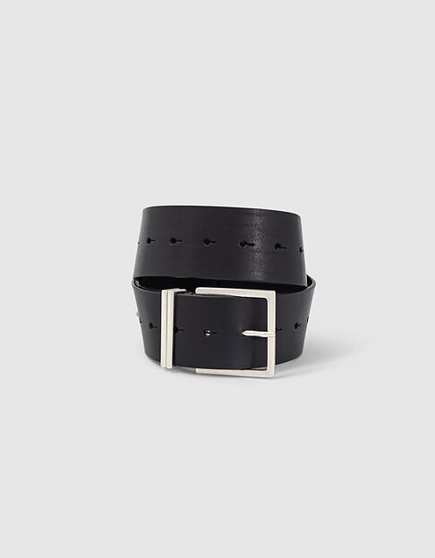 Women’s black wide leather belt with metal rings - IKKS