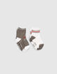Baby boys' khaki/ecru ribbed socks-4