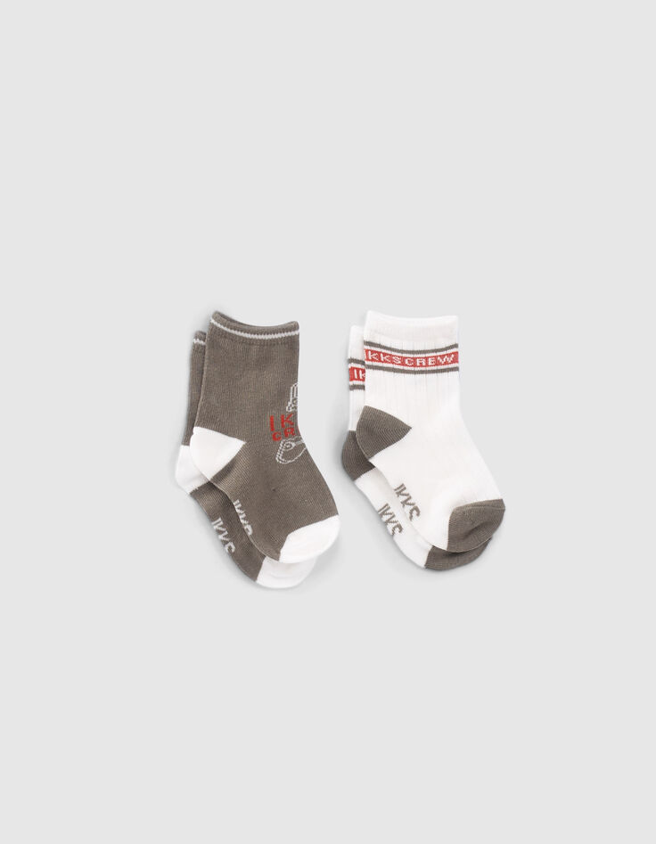 Baby boys' khaki/ecru ribbed socks-4