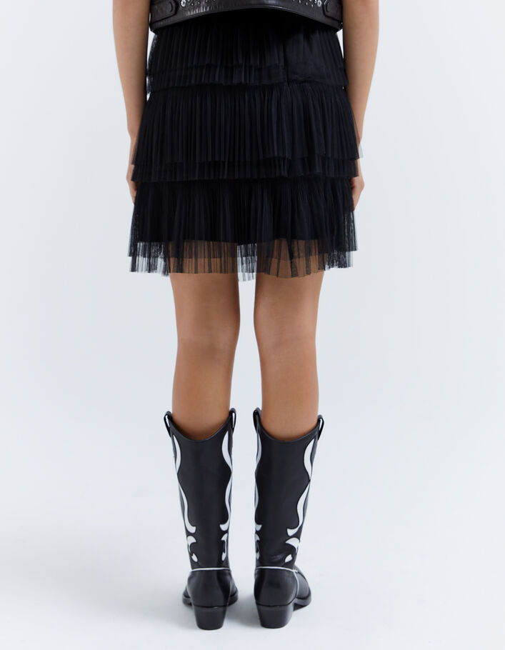 Women’s black checkerboard pleated tulle short skirt - IKKS