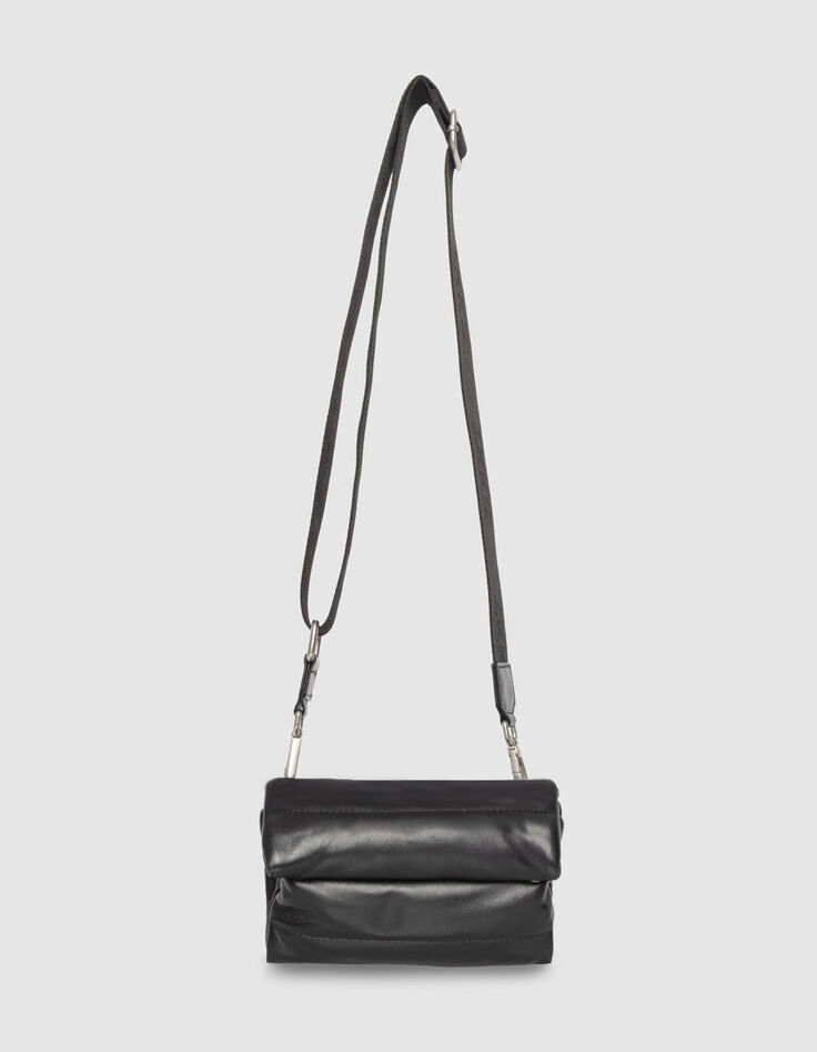 Schwarze Damen-Umhängeclutch gestepptes Leder-2