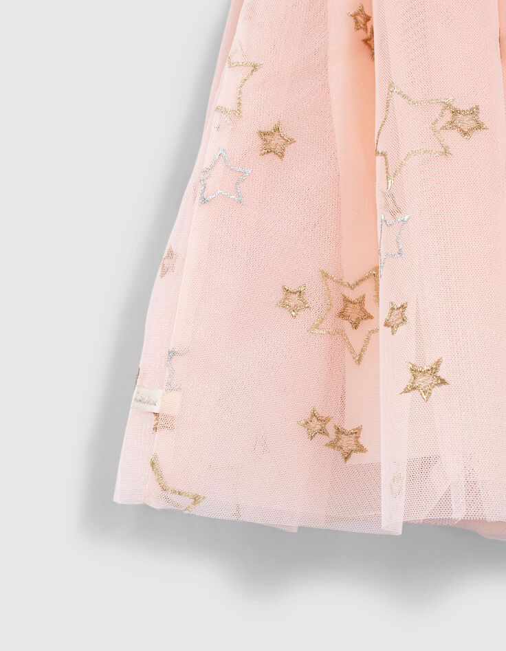 Girls’ two-tone mixed fabric dress with embroidered tulle-4