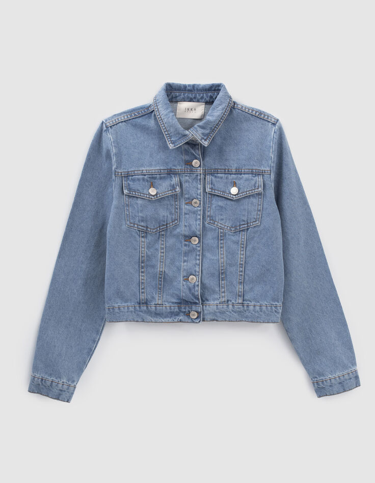 Women Blue Denim Studded Waistcoat Top