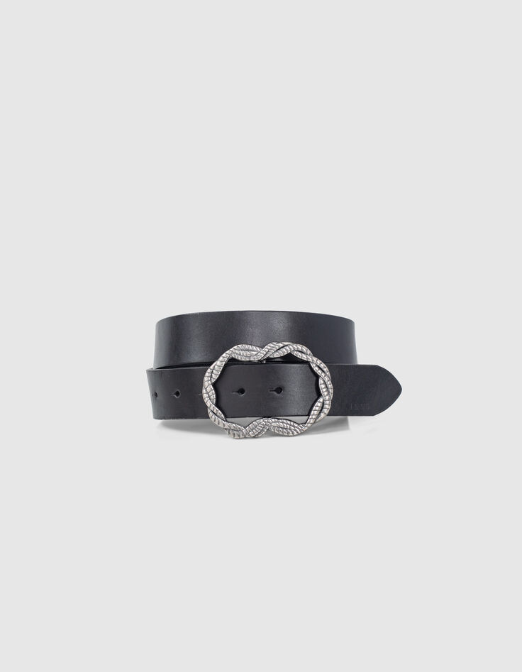 Ceinture robe en cuir noir boucle fantaisie torsade femme-1 Ceinture robe en cuir noir boucle fantaisie torsade femme-1