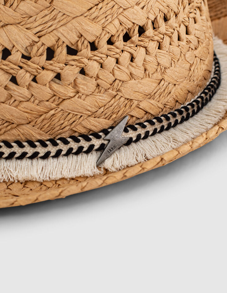 Chapeau blé en papier tressé avec galon frangé fille -4