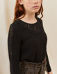 Blouse noire à dentelle, fermeture pressions fille-1