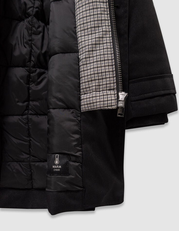 Boys’ black trench coat with check hood facing-4 Boys’ black trench coat with check hood facing-4