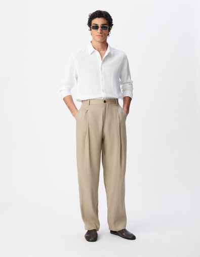 Men's dark beige linen blend suit pants - IKKS