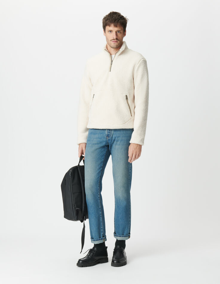 Sweat blanc sherpa col et poches zipp&eacute;es Homme-6