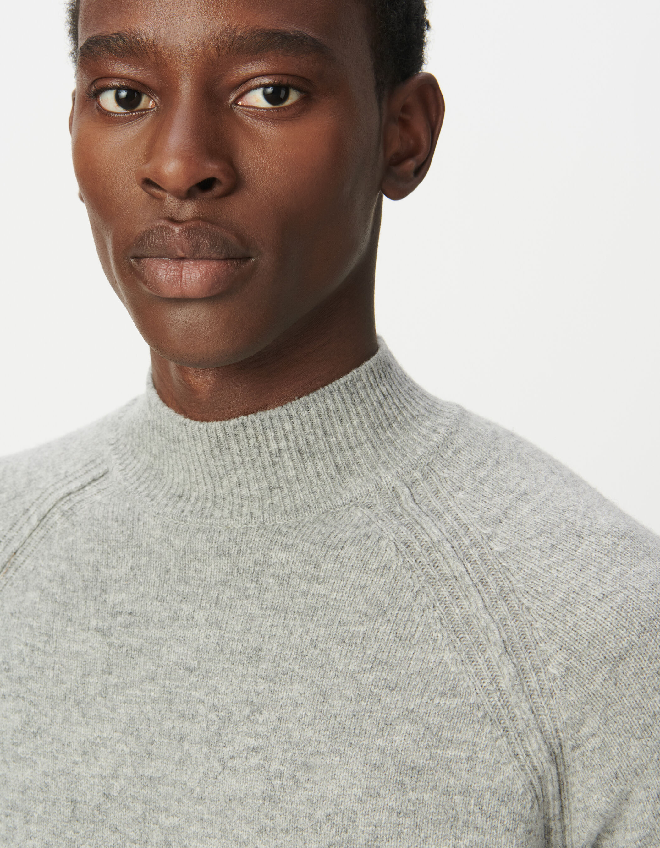 Men's grey knit funnel neck sweater