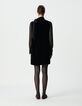 Robe bi-matière noire velours froissé et voile Femme-3