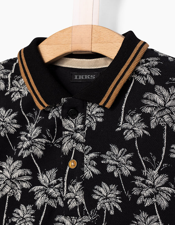 Boys’ black palm-tree print polo shirt  - IKKS