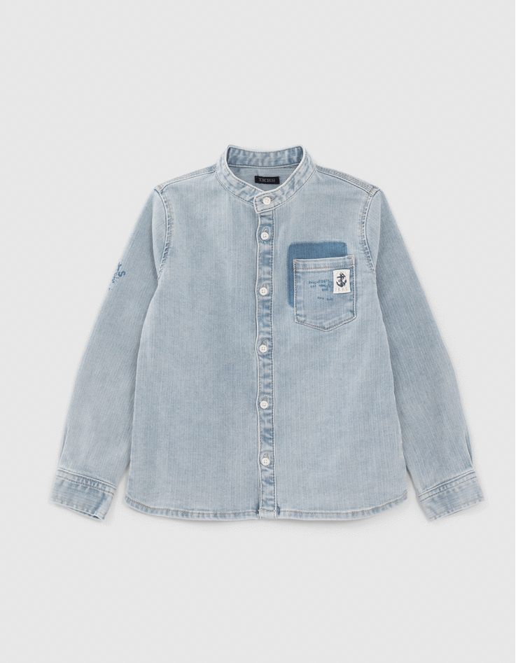 Blauw jeanshemd afneembare kap jongens-1