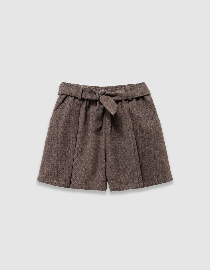 Braune Mädchenshorts aus meliertem Flanell-1
