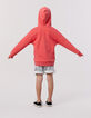 Cardigan rouge zippé à capuche maxi broderie dos garçon-2