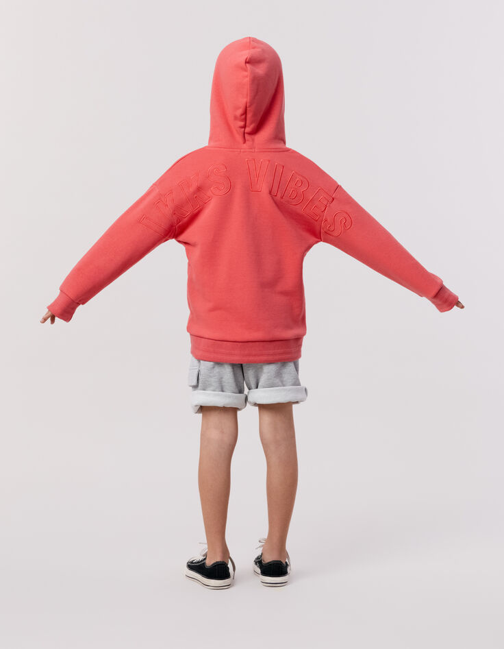 Cardigan rouge zippé à capuche maxi broderie dos garçon-2