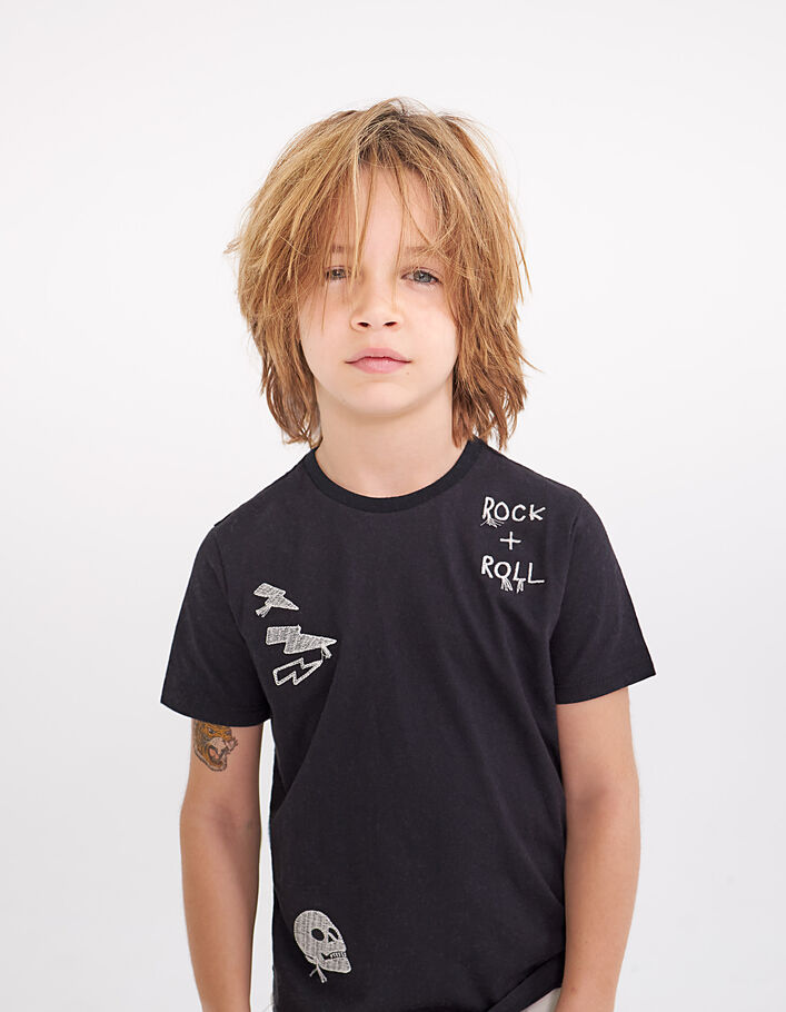 Zwart T-shirt bio rockborduursels jongens  - IKKS