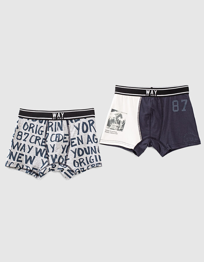 Boys’ grey and navy letter print boxers -1