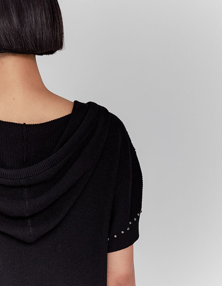 Women’s black beaded hooded short-sleeve cardigan - IKKS