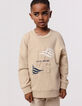 Sweat beige logo embossé et motifs rayures garçon-2