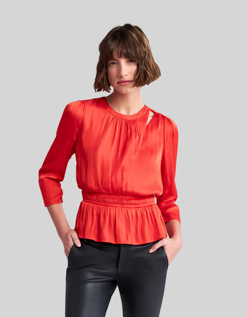 Orangefarbene Damen-Bluse aus recyceltem Material - IKKS