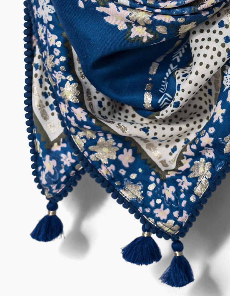 Chèche indigo Peace & Love avec fleurs fille-3