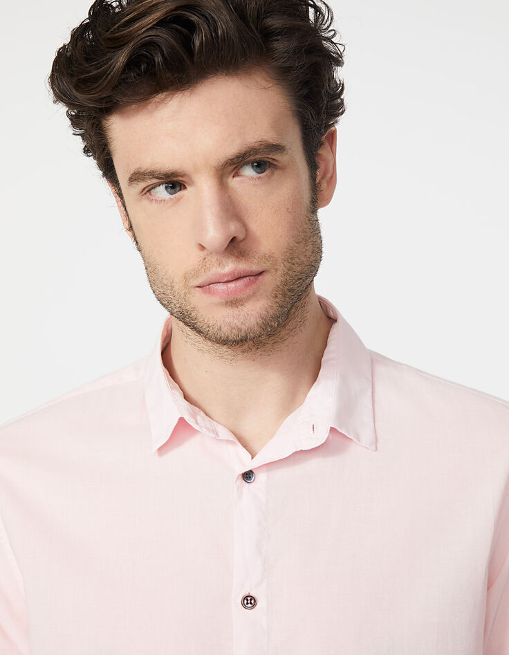 Chemise SLIM rose pâle en voile de coton Homme-4