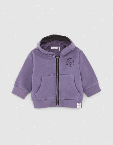 Baby boys’ violet hooded cardigan with print on back - IKKS