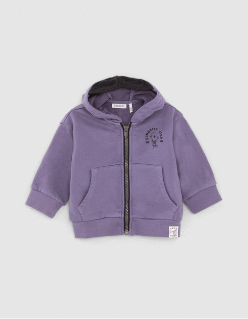 Baby boys’ violet hooded cardigan with print on back