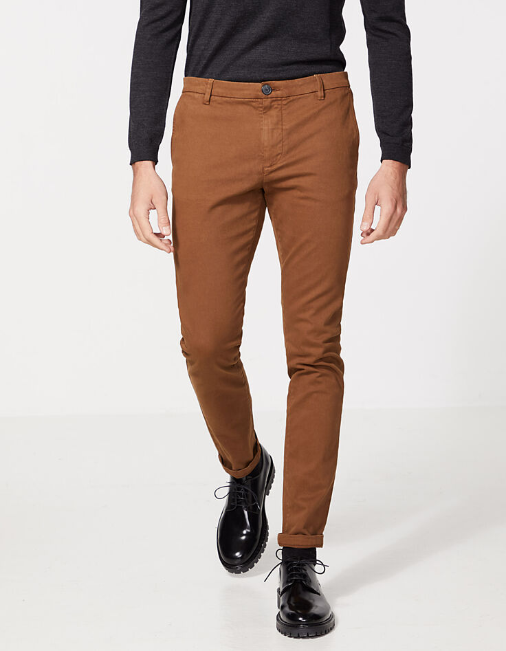 Pantalón chino SLIM coñac Hombre-2