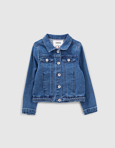 Girls’ stone blue organic denim jacket embroidered on back - IKKS