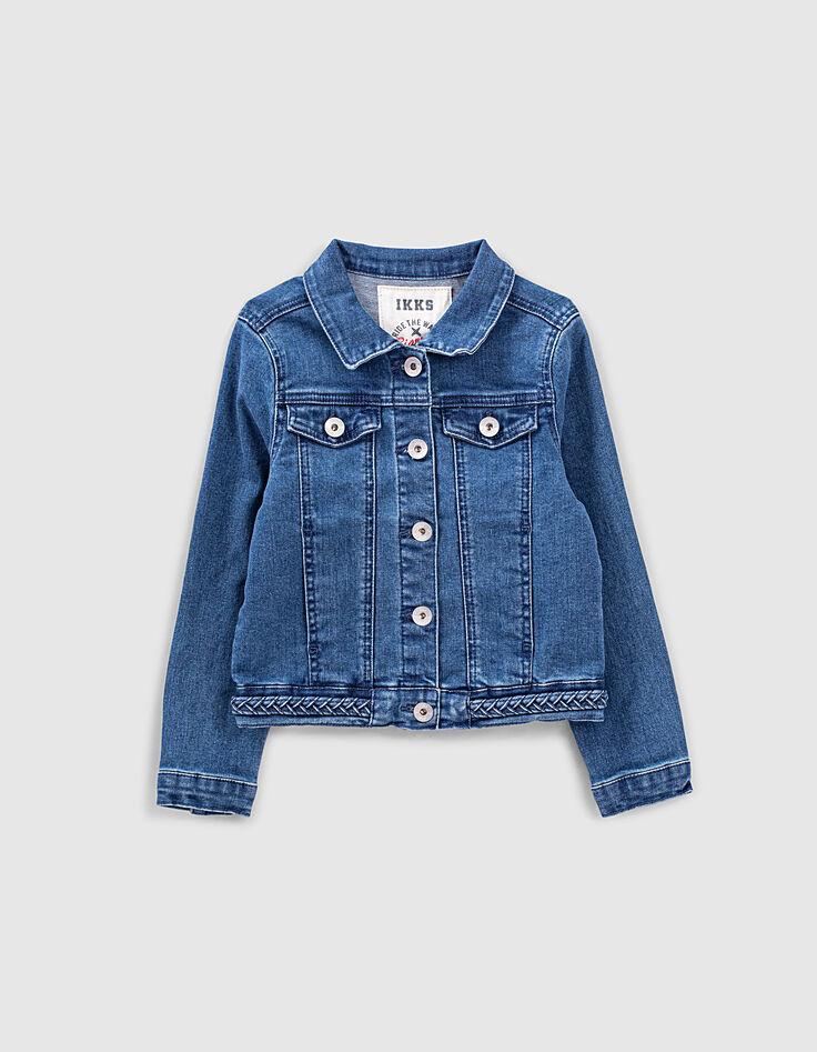 Veste en jean bio stone blue brodée dos fille -1